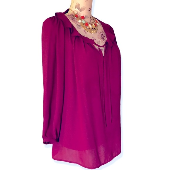 Loft Burgundy Ruffle Blouse - Picture 3 of 3
